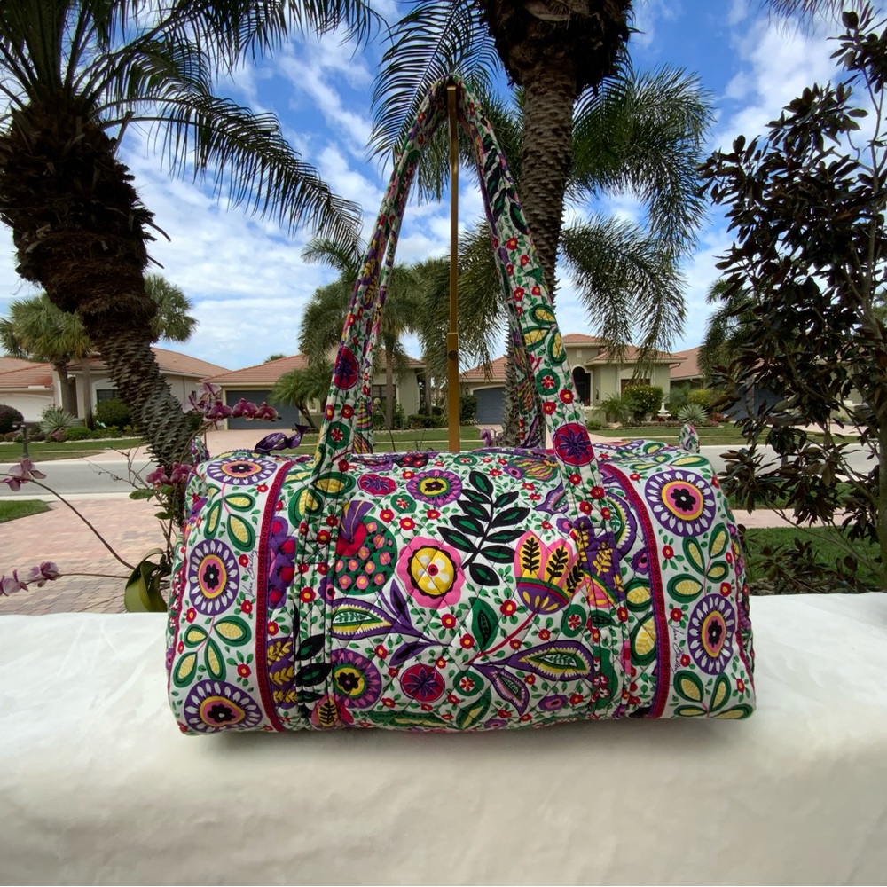 Vera Bradley Viva La Vera Duffle Bag Floral Cotton Weekender Handbag Travel - Picture 2 of 16